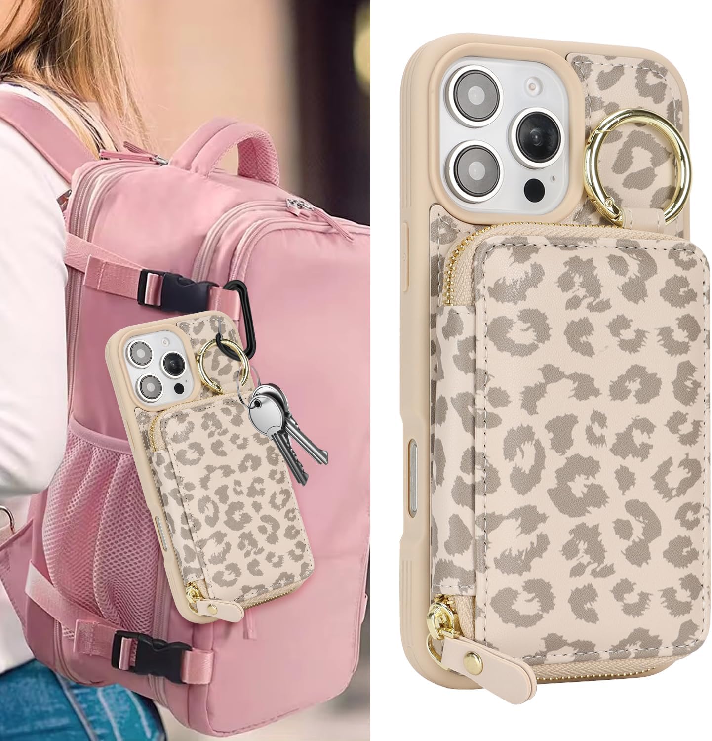 for iPhone 16 Pro Max Case Wallet with Card Holder,for iPhone 16 Pro Max Phone case Wallet with Zipper with Slot Kickstand Stand Case for Women and Man 5G 6.9 Inch-Off-White Leopard