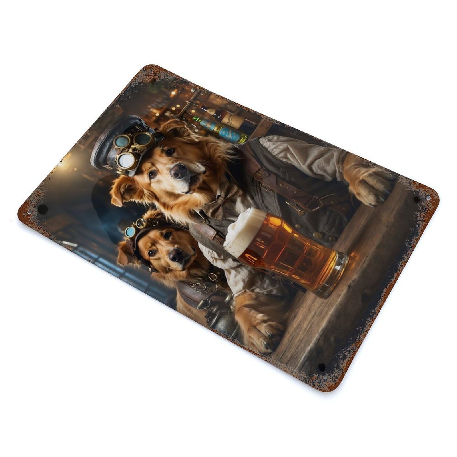 Golden Retriever Beer Dog Vintage Rust Metal Sign 11.8"x7.9", Classic Wall Plaque for Basement, Hobby Room And Garage Decor