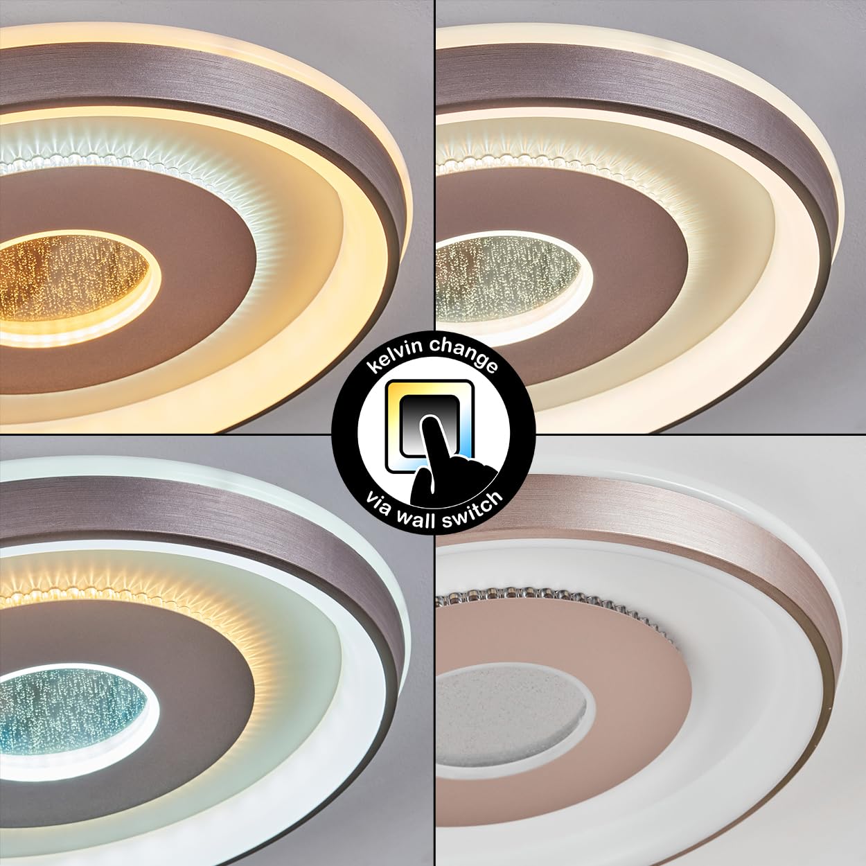 HOFSTEIN Lampa sufitowa LED Dakon, ściemniana lampa sufitowa z metalu/tworzywa sztucznego w kolorze szampańskim/białym z funkcją pamięci, regulacja CCT, ściemniana za pomocą przełącznika ściennego, 40