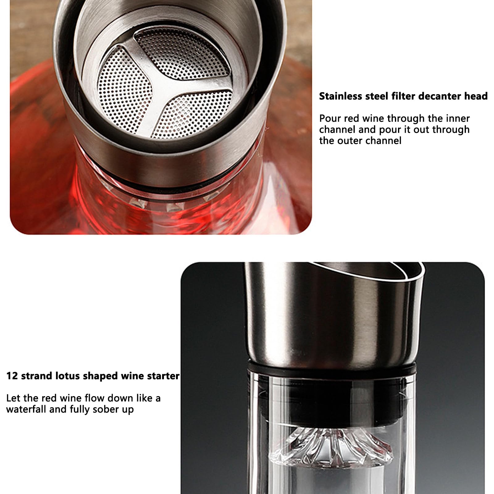 Kit de décanteur de vin avec filtre aérateur, décanteur de vin rouge 1,5 l, sans plomb, accessoires de vin soufflé à la main, aérateur de vin transparent Iceberg Design (doré)