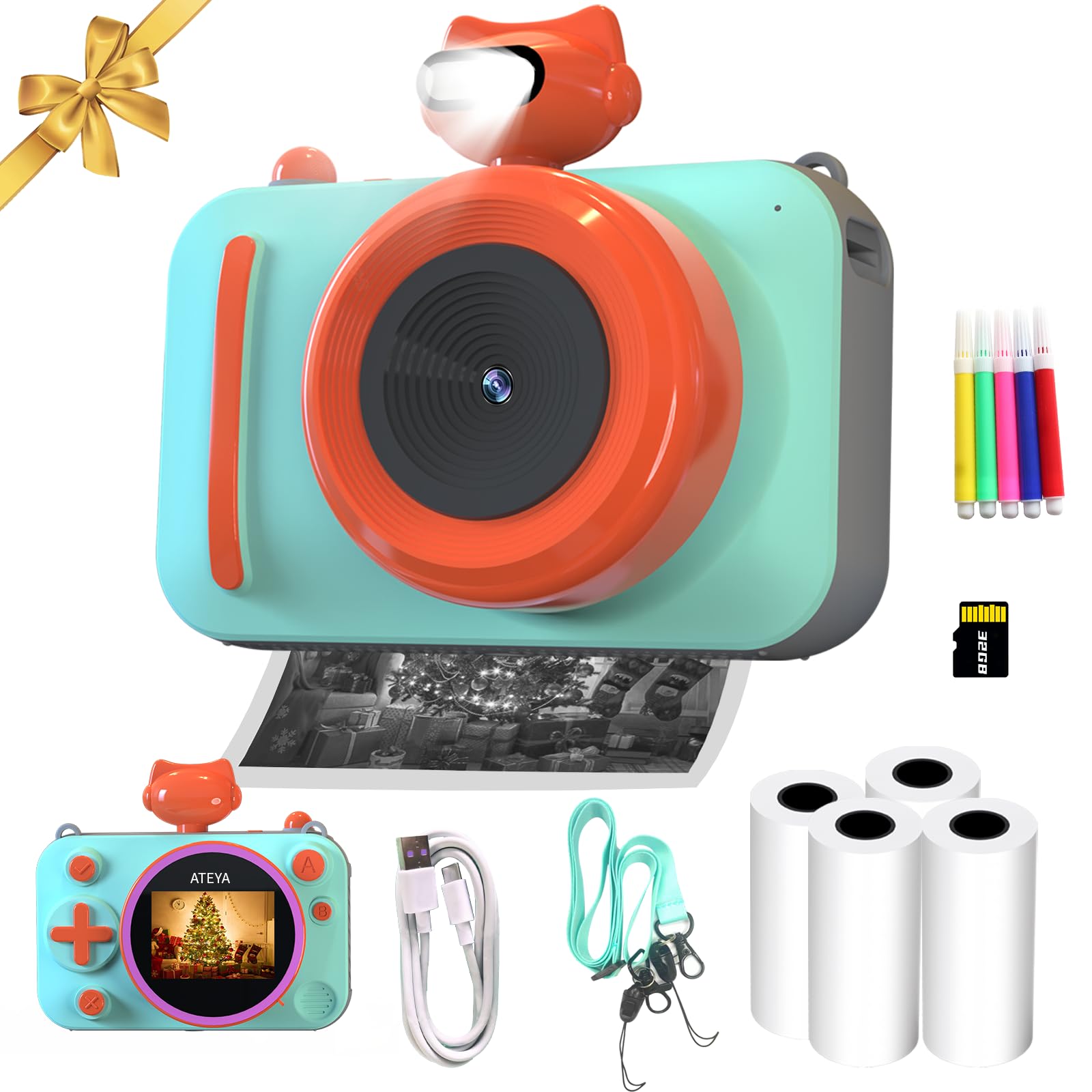 ATEYA Kids Camera Instant Print for Boys Age 3+, 48MP 2.5K UHD Kids Digital Camera with Strap Travel, DIY Instant Print Camera with 4 Mini Printer Paper, Toddler Camera Christmas Birthday Gift-image-4