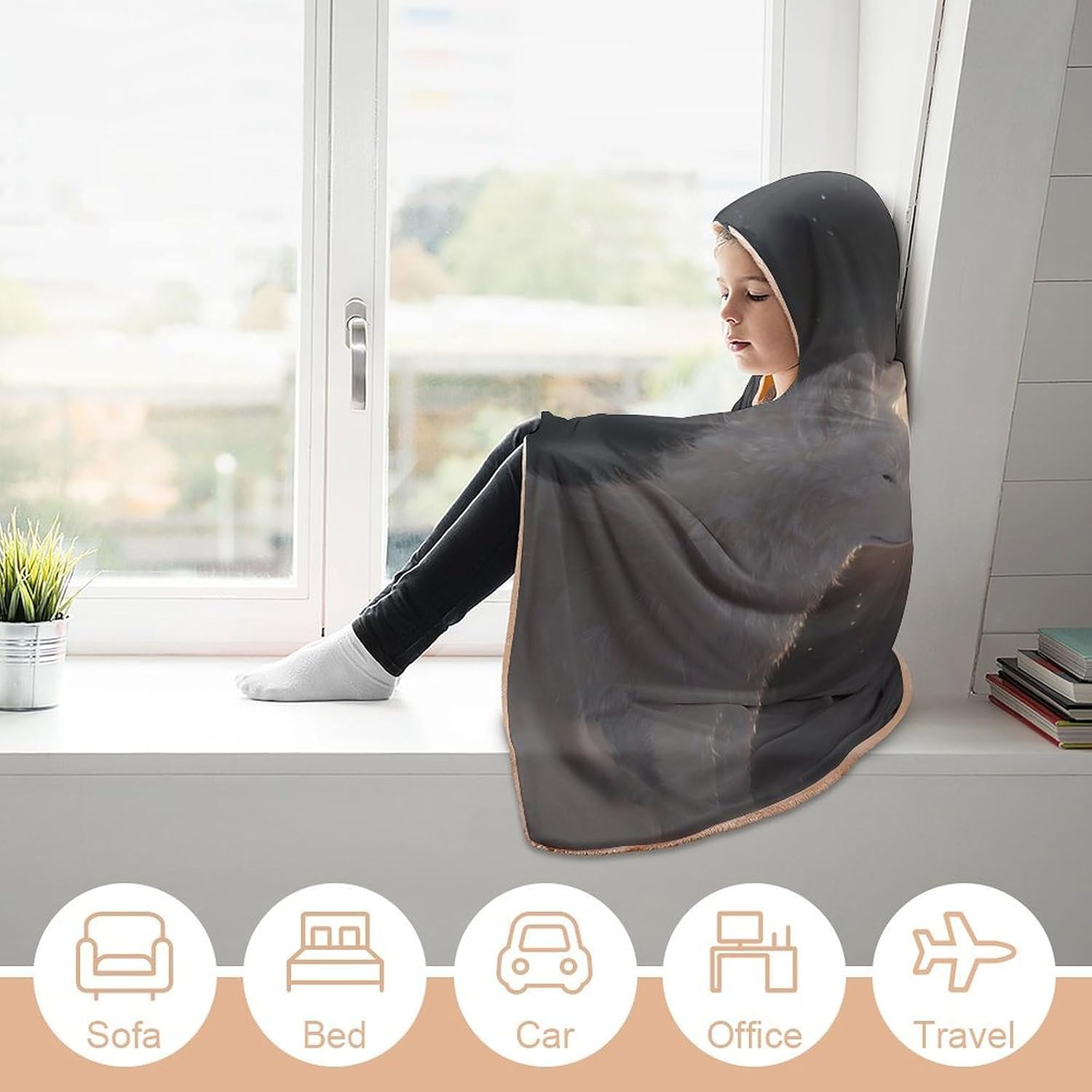 Two Wolves Moon Wearable Blanket Hoodie | Flannel Fuzzy Machine Washable Home Camping Lounging