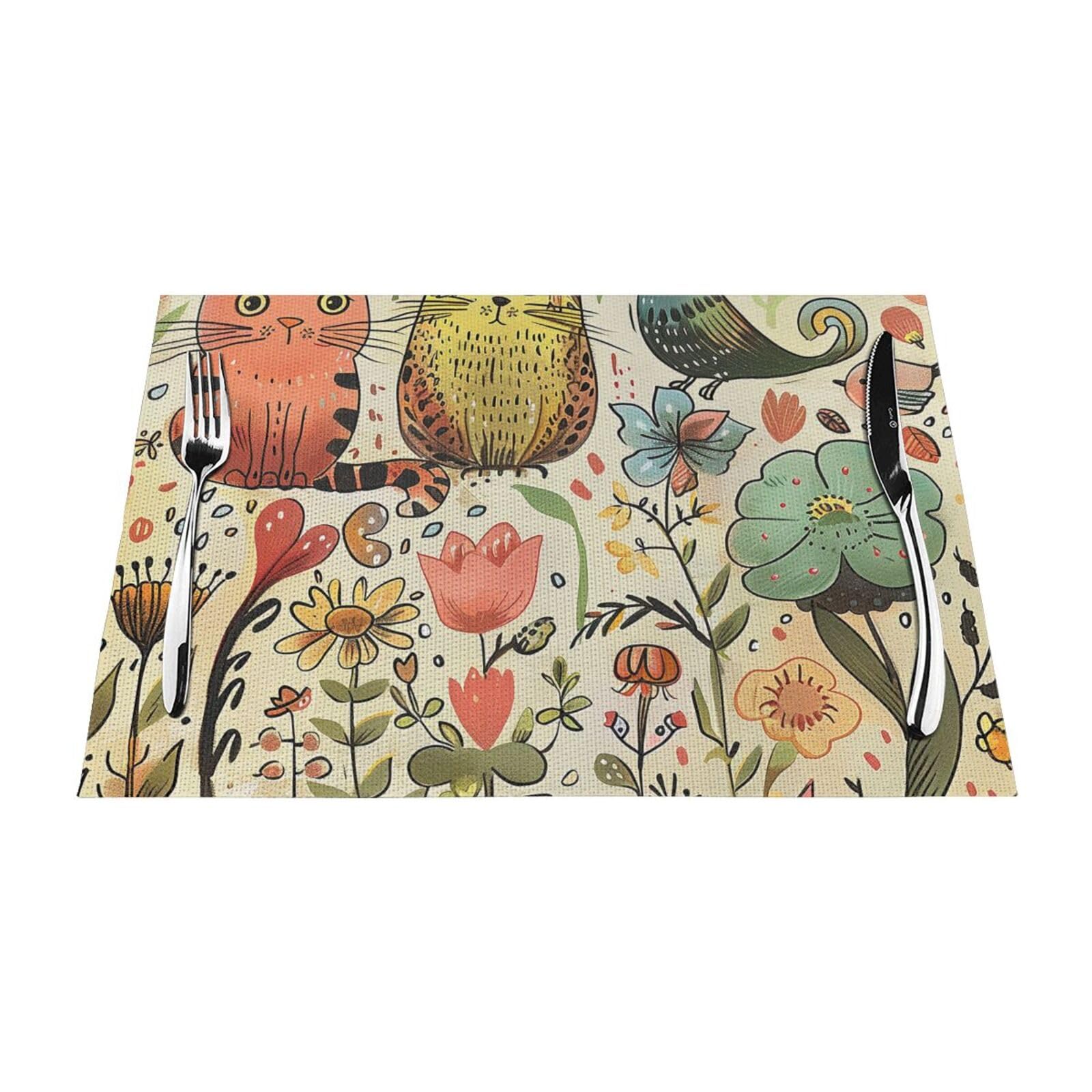 Set de table chat et oiseau pour repas de famille amusant et sans tache lot de 6