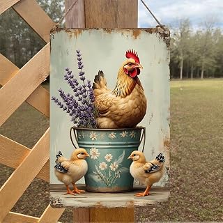Mother Hen With Chicks Metal Sign - Rustic Farmhouse Décor 8x12 Inch (LCS 9745)