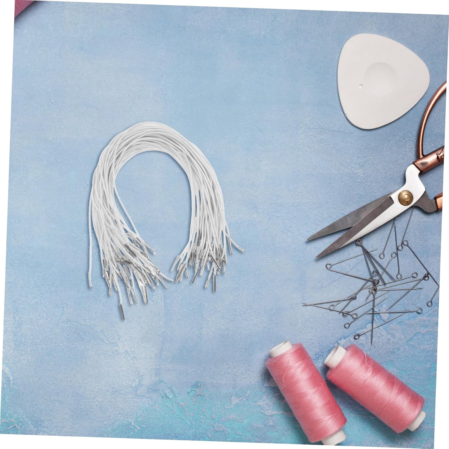 Unomor 50pcs Elastic Cord with Metal Barbs White Stretchable String for Masks Party Hats and Menu Binding and Fastening