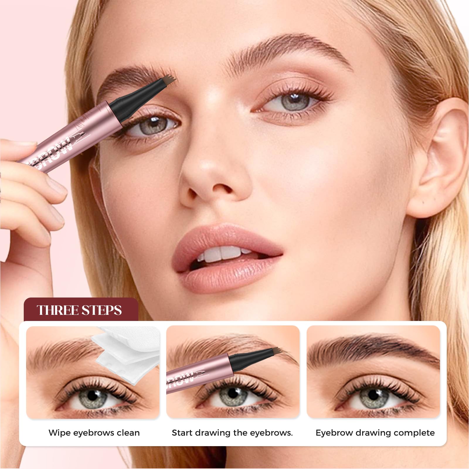 Microblading Eyebrow Pen, 2026 New 4-Tip 3D Eyebrow Pencil, Waterproof Long-Lasting Fine Stroke Contouring Pen, Premium Natural Brow Makeup for All-Day Wear (Light Coffee) - 5