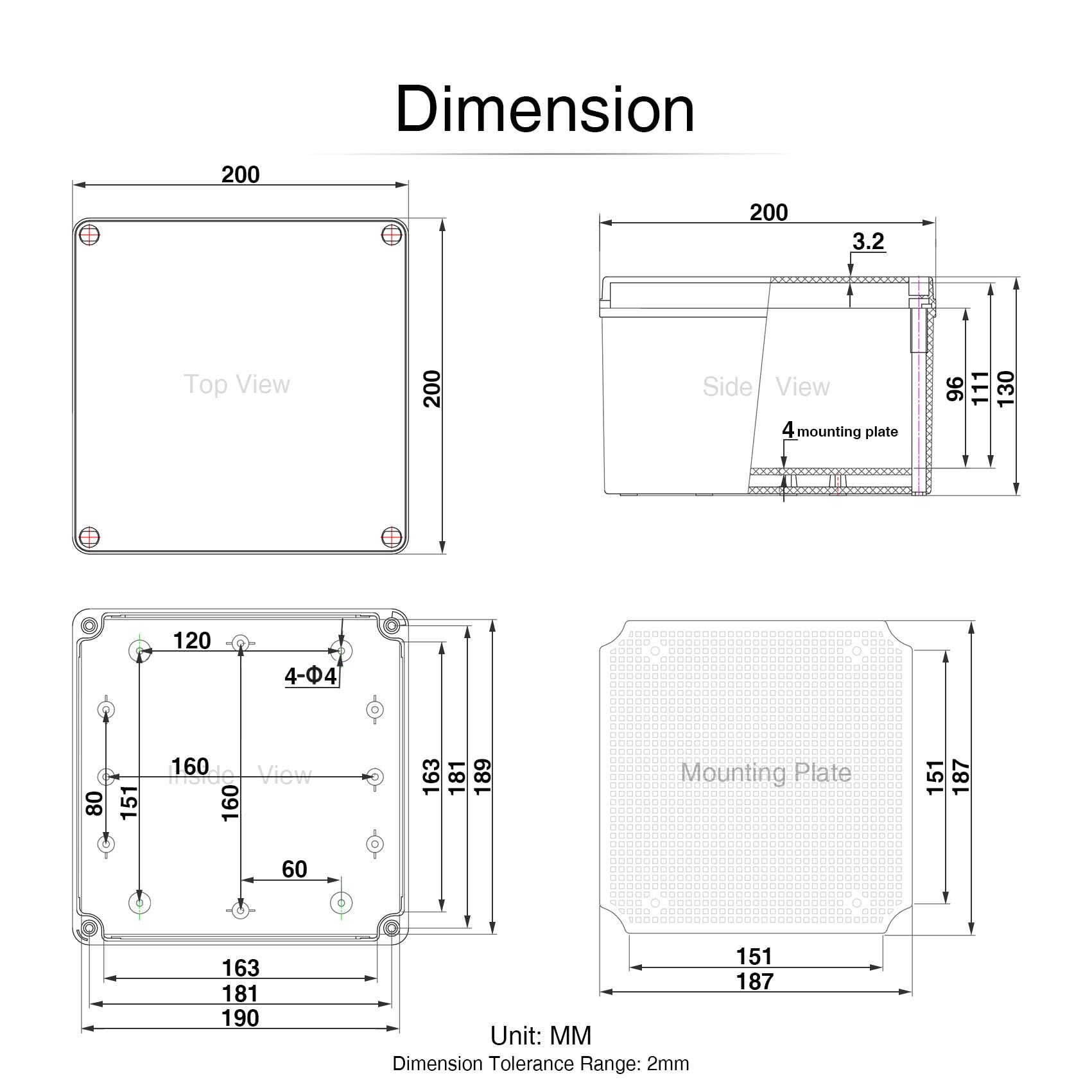 QILIPSU Caja de conexiones para exteriores, caja eléctrica de plástico ABS impermeable IP67, cubierta transparente de 200 x 200 x 130 mm, caja de proyectos resistente a la intemperie (7.9 x 7.9 x 5.1