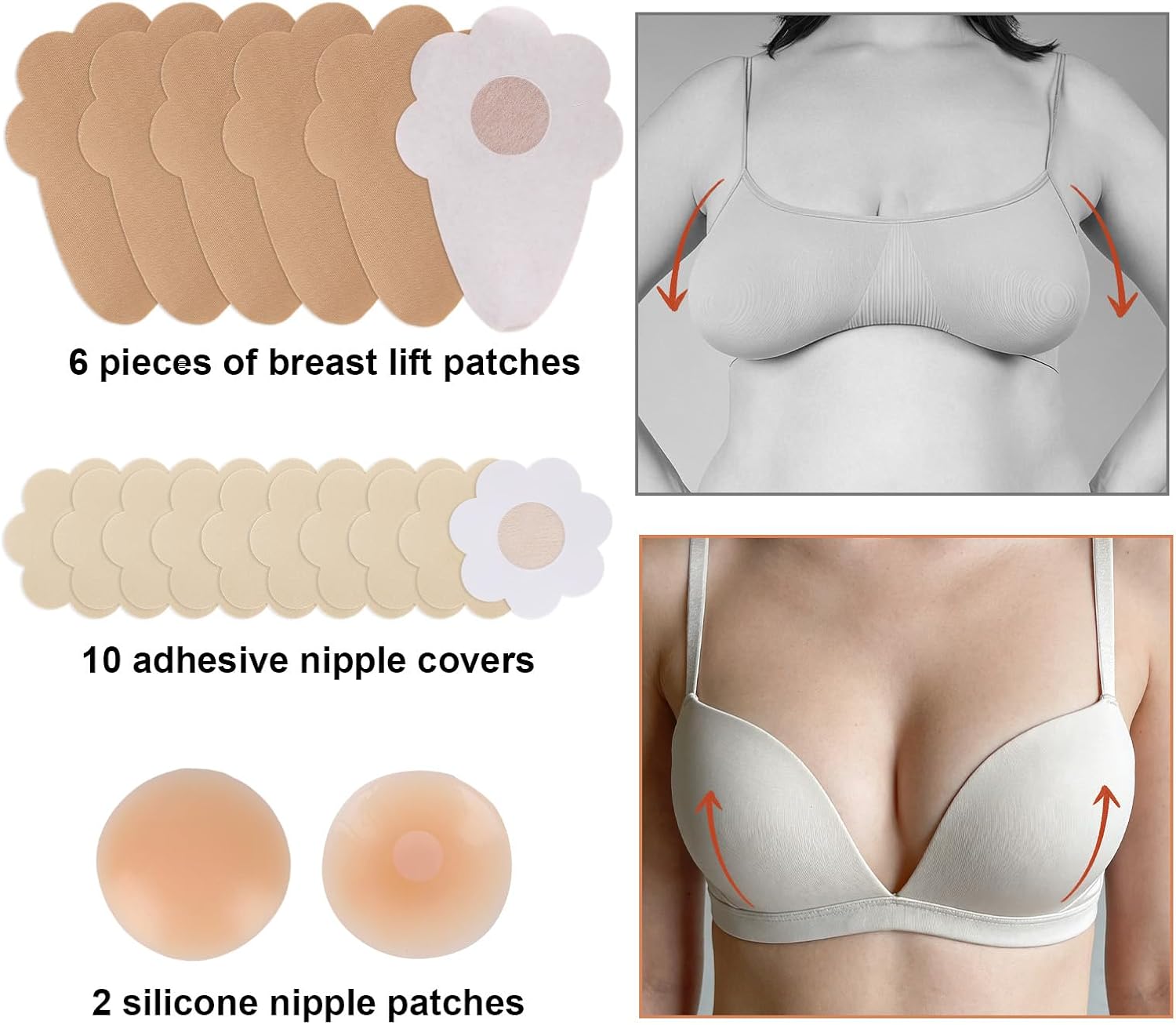 18pcs Invisible Breast Tapes, 3 Styles Breathable Boob Stickers Breast Lift Tapes Bra Nipple Covers Strapless Dress Accessory for Women A-G Cup