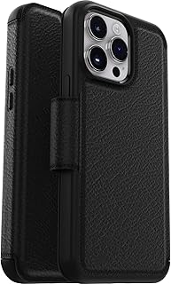 Strada Case for iPhone 14 Pro Max, Shockproof, Drop proof, Premium Leather Protective Folio with Two Card Holders, 3x Tested to Military Standard, Black