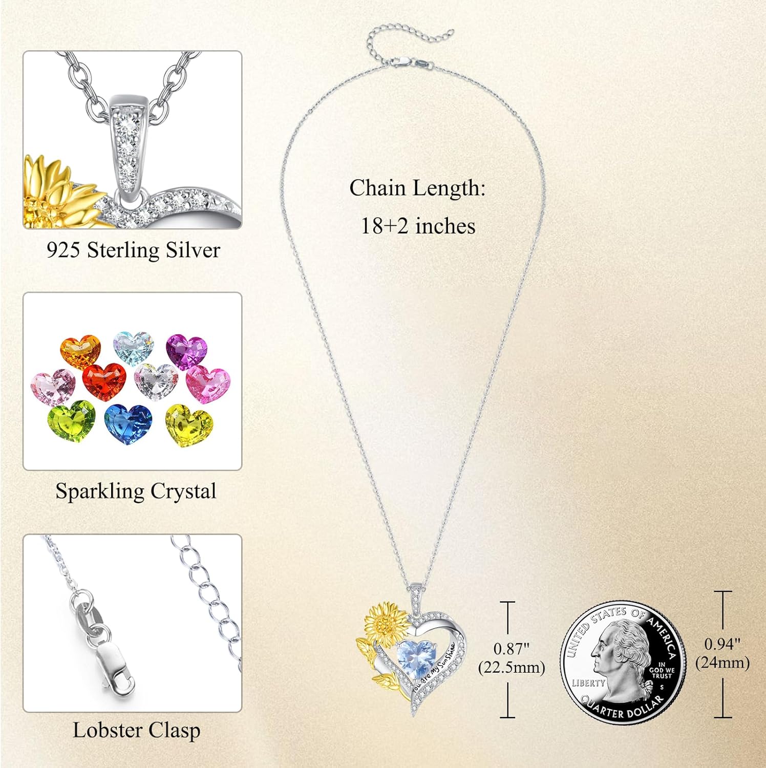 AENEAS Sunflower Necklaces for Women Sterling Silver You Are My Sunshine Necklace Sunflower Birthday Love Heart Mother's Day Gifts for Birthday Mothers Day Christmas Anniversary - Image 6