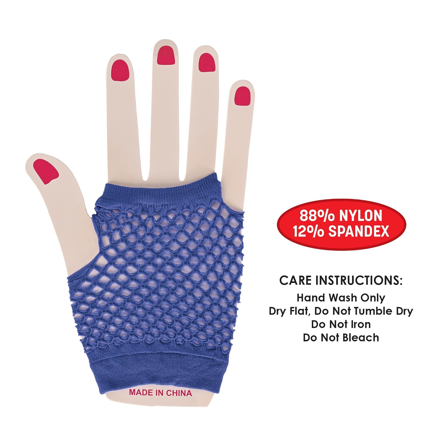 Beistle Blue Short Fishnet Gloves – 2 Pairs, Fingerless Stretch Mesh Costume Accessories with Elastic Wrist Cuffs, Retro 80s Party Wear, Halloween Outfit Accents for Dance Rave Themed Events