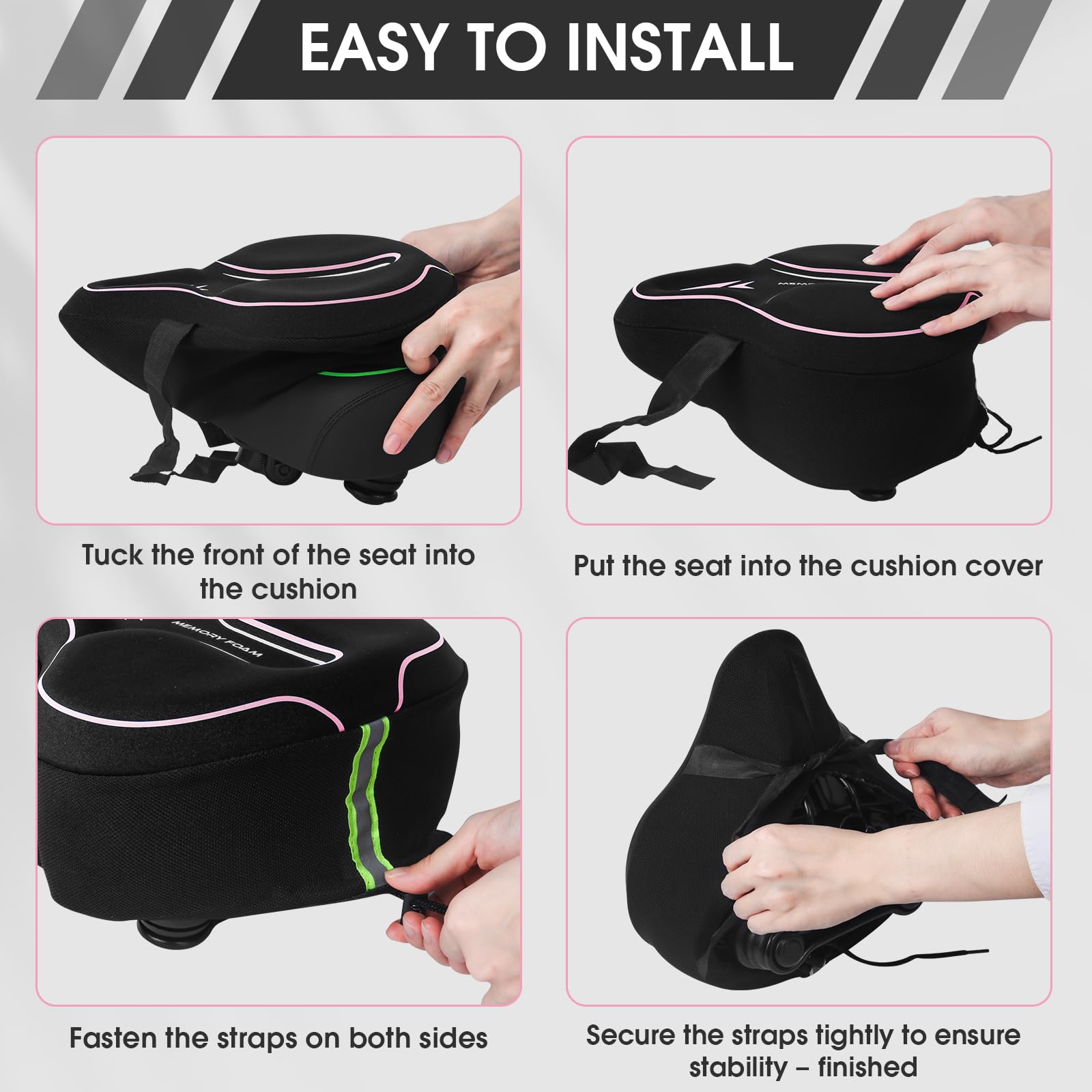 MSDADA Housse de siège de vélo rembourrée en Mousse à mémoire de Forme pour Homme et Femme, Accessoires de vélo Confortables pour vélo, extérieur et intérieur (Rose)