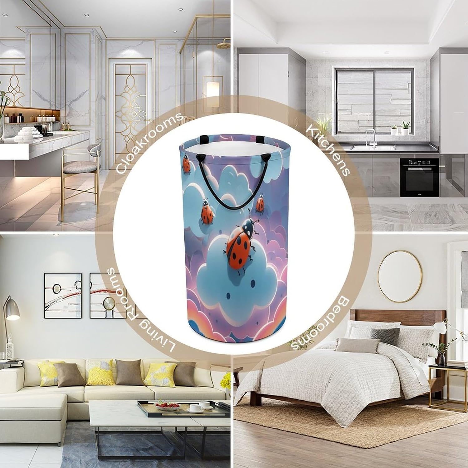 Ladybug And Cloud Laundry Hamper Large Collapsible Laundry Basket with Handles Waterproof Clothes Hamper Portable Dirty Clothes Basket for Bedroom Laundry Room Closet Bathroom