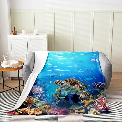 Miniatura 2 de Erosebridal Manta de tortuga marina para todas las estaciones, manta de vellón de tiburón, tamaño individual de 60 x 80 pulgadas, manta mullida de