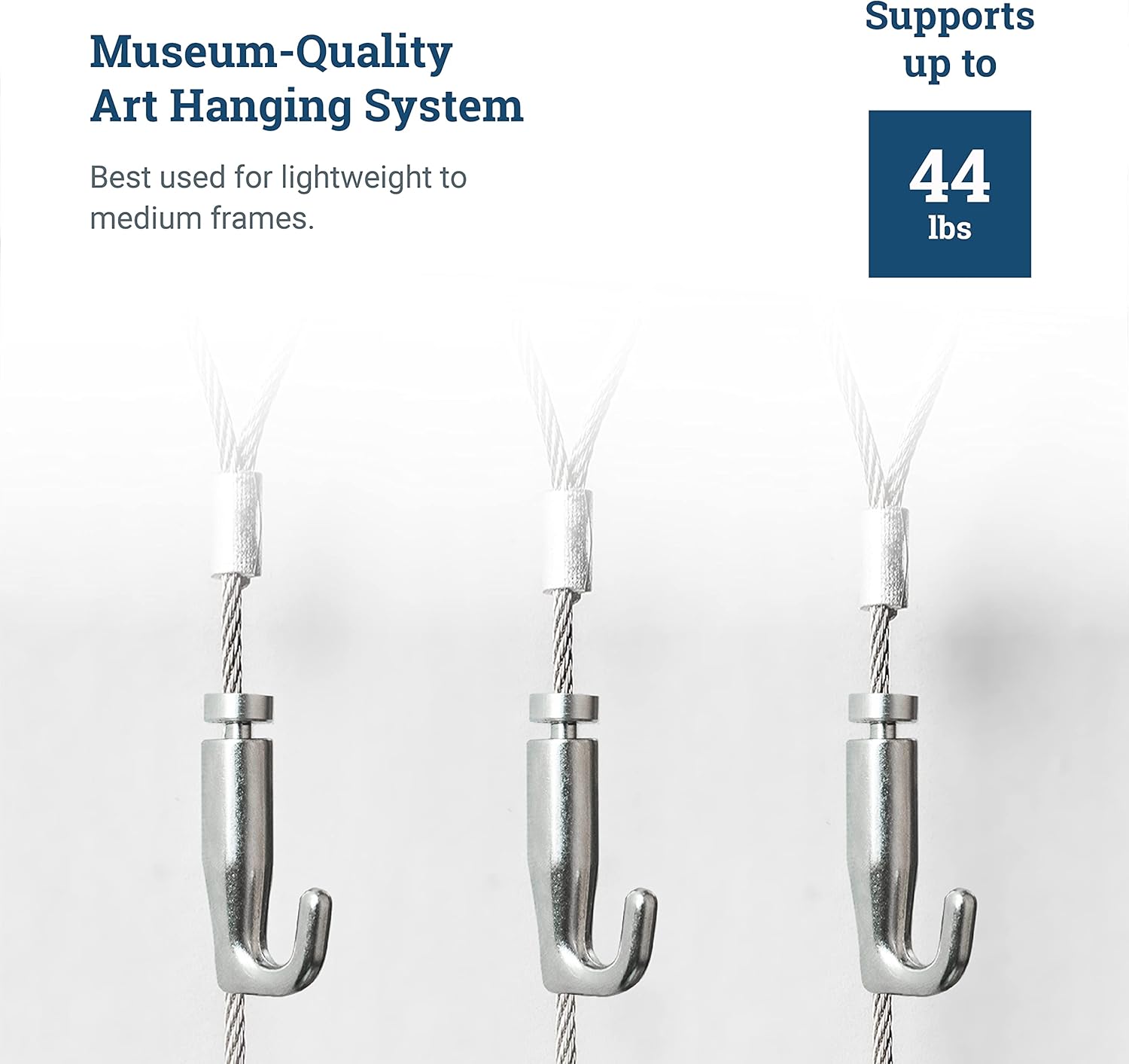 PHS Adjustable Art Hanging Hooks for Art Gallery Hanging System - Self-Gripping J-Hooks for Gallery Rails with 2.0mm Steel Cables - Adjustable Picture Hangers 10 Pack