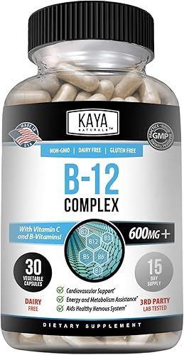 Kaya Naturals Complejo B-12  Suplemento multivitamínico para mujeres y hombres potenciador de energía y metabolismo  Vitamina del complejo B con