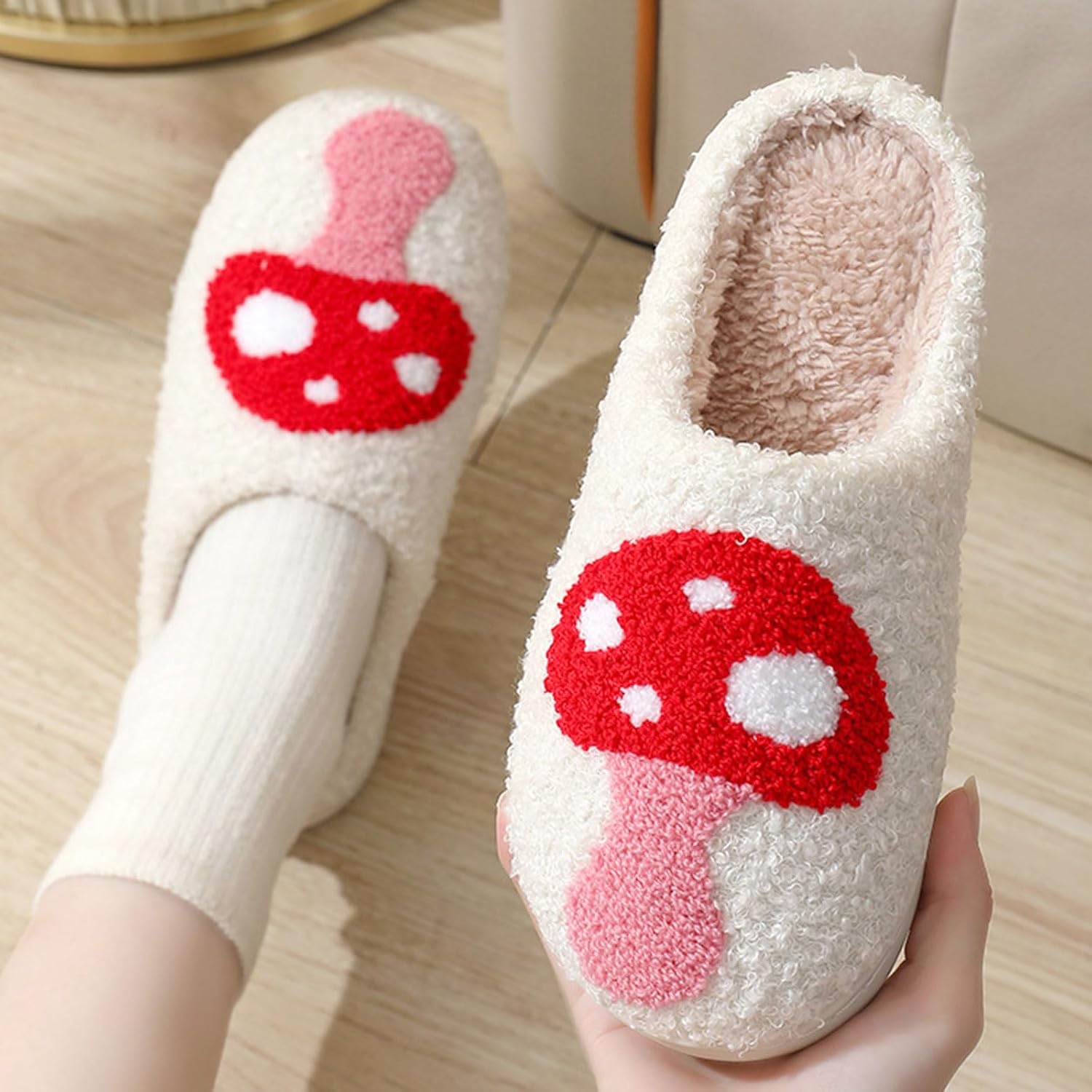 Cartoon Slippers for Womens Mens Cute Cozy Plush Warm Slip-on House Shoes for Indoor and Outdoor Meet Me at Midnight Strawberry Mushroom Evil Eyes Love Heart Slippers image 2
