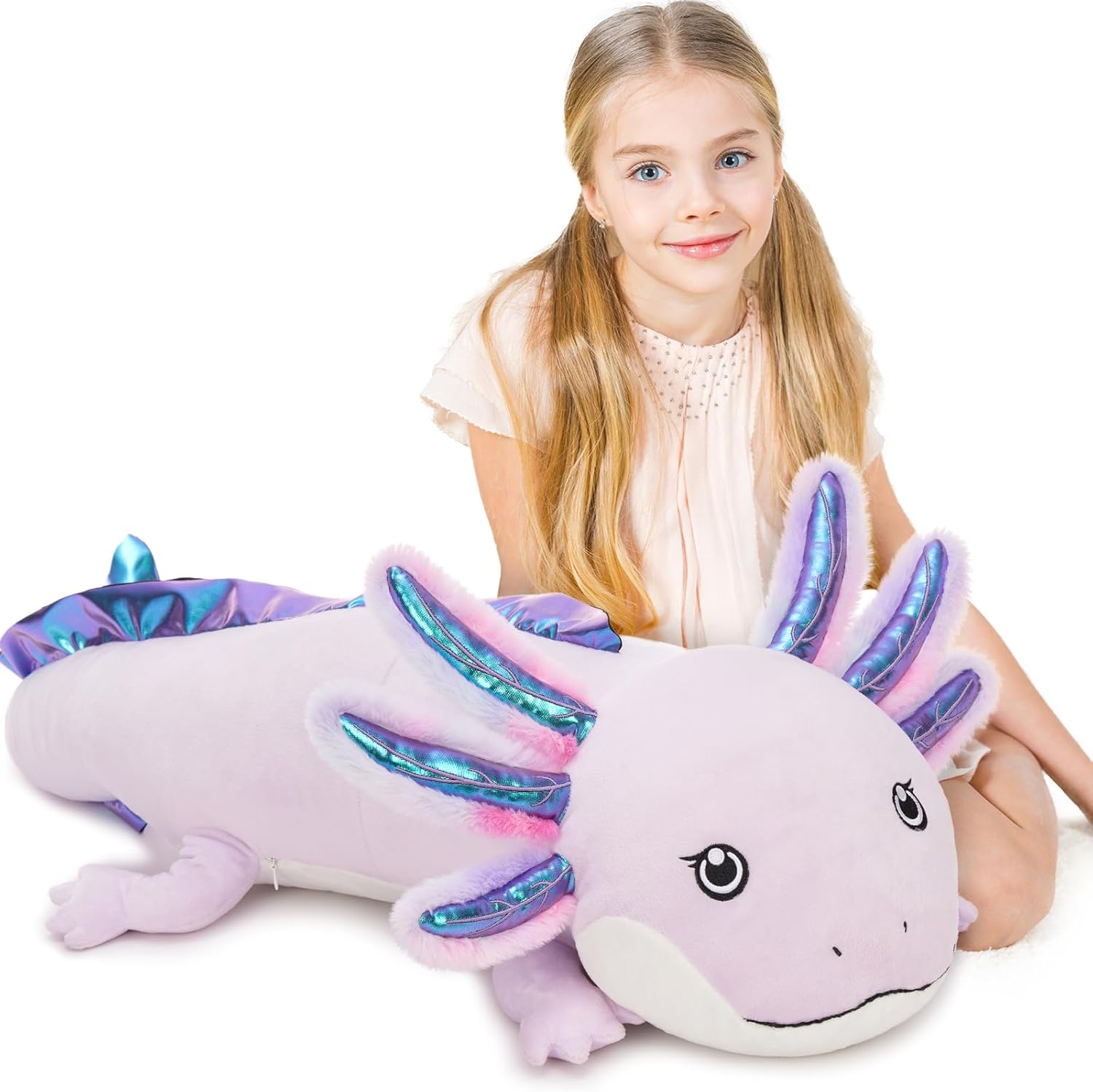 Muiteiur 43.4 Inch Axolotl Stuffed Animal, Soft Salamander Plush Pillow, Cute Axolotl Plush for Kids,Gift for Decor Birthday, Purple