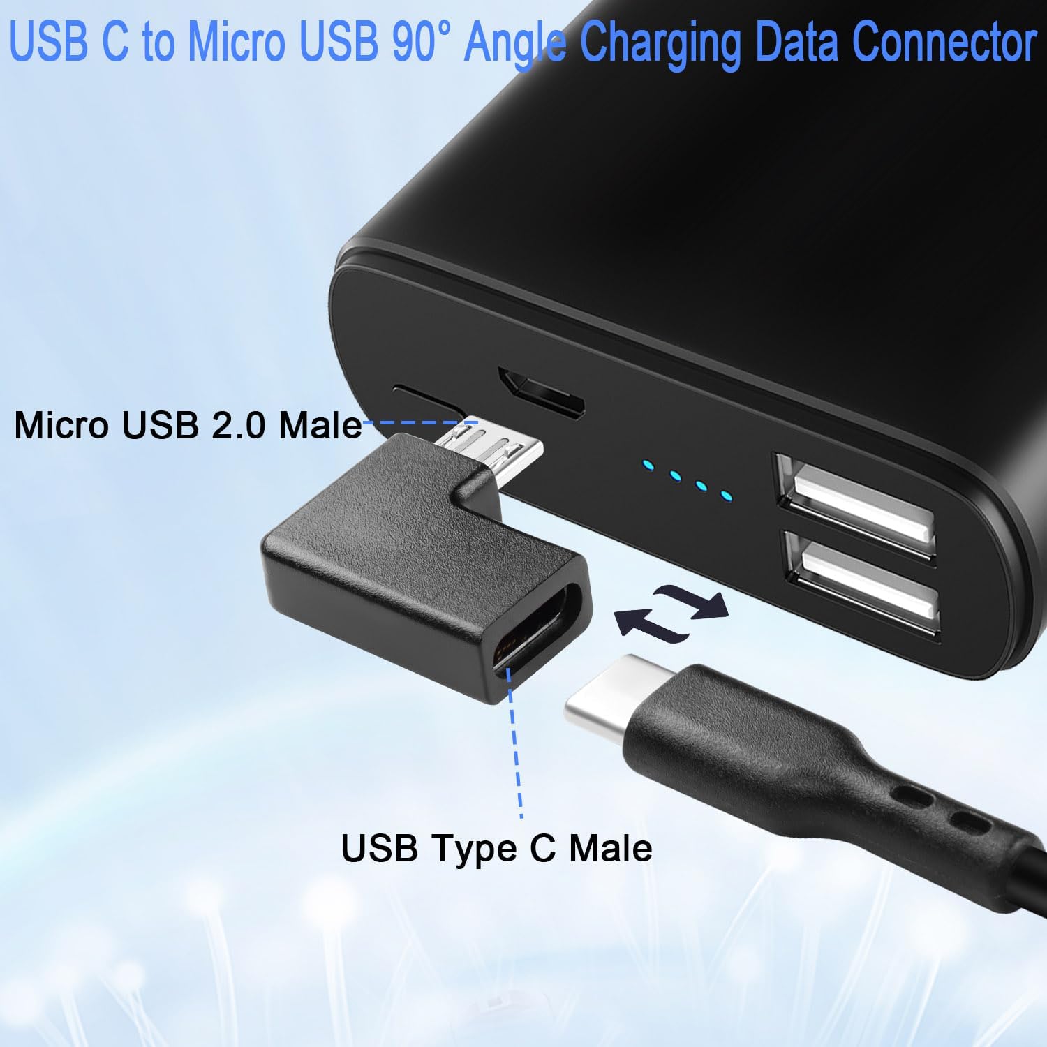 QIANRENON USB C to Micro USB 90° Angle Charging Data Connector Plug USB C Female to Micro USB Male Right Angle Adapter 10W (5V2A) 480Mbps, for Phone MP3 MP4 Digital Camera, 2Pcs (Right Angle)
