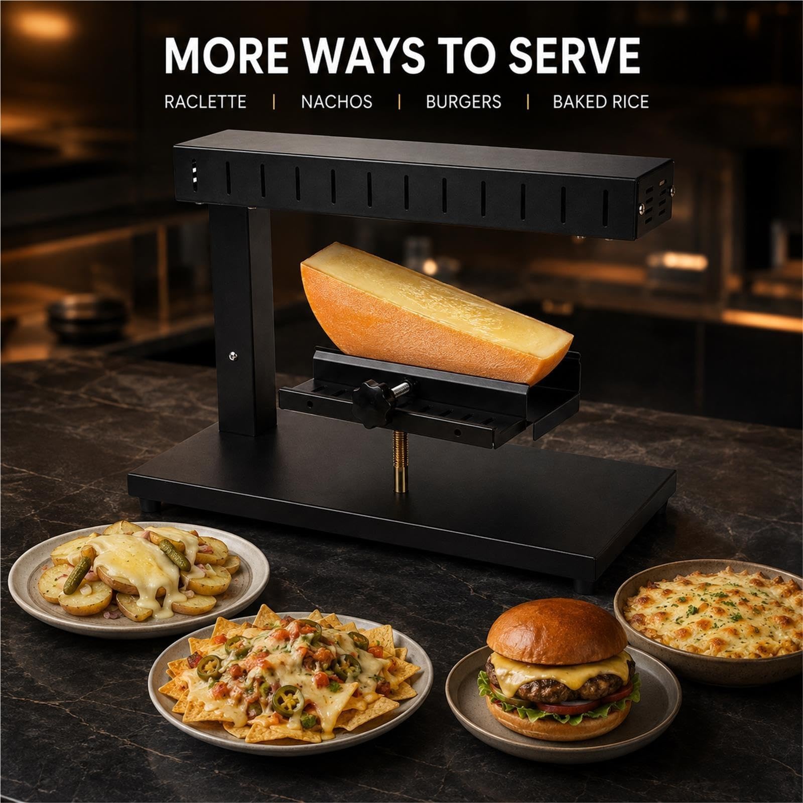 Appareil à raclette professionnel 750 W, demi-meule, support réglable