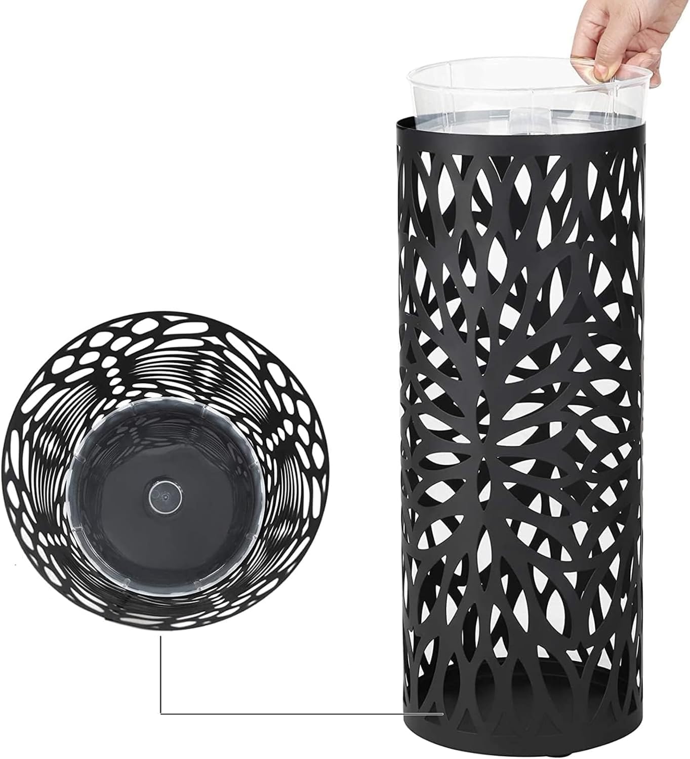 Umbrella Holder Bin Iron Umbrella Stand with 2 Hooks Umbrella Rack Hollow Out Free Standing Umbrella Holder for Canes Walking Sticks Canes Walking Sticks Holder