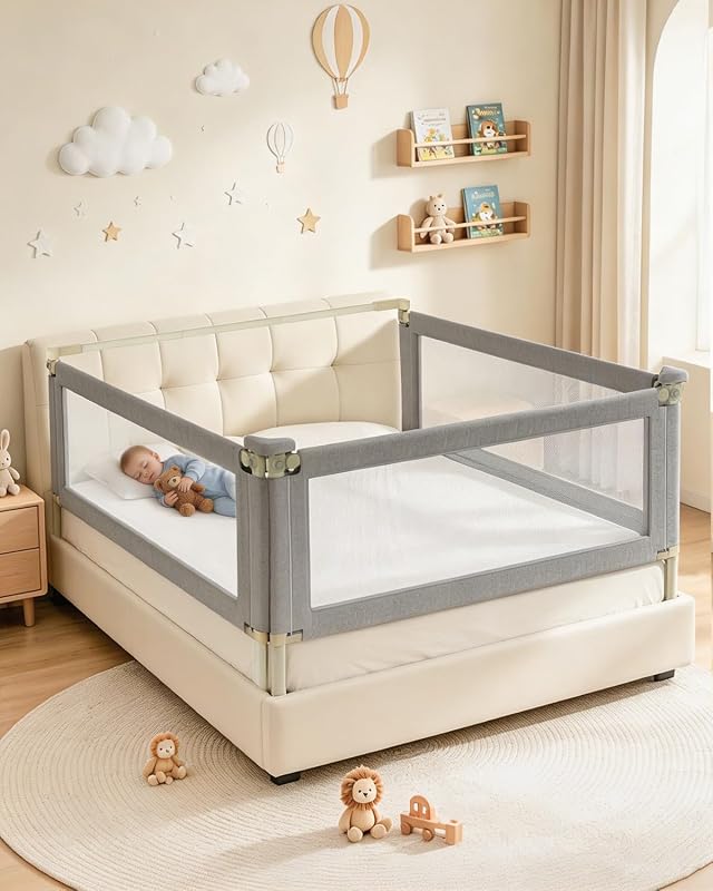 3-Piece Twin Size Bed Rail for Toddlers, Baby Bed Rail Guard with Height Adjustable, Headboard Rod, Bed Safety Rails for Twin Size Bed —(39" x 74.8" x 74.8")