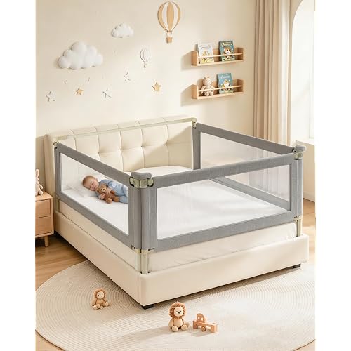 3-Piece King Size Bed Rail for Toddlers, Baby Bed Rail Guard with Height Adjustable, Headboard Rod, Bed Safety Rails for King Size Bed —(74.8" x 78.7" x 78.7")