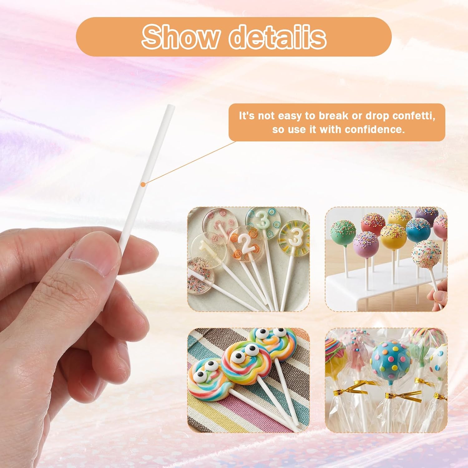200Pcs White Lollipop Sticks, 3 Inch Lollipop Treat Sticks, Paper Sucker Stick's for Homemade Rainbow Candy Chocolate Cookie Cake Topper Dessert Treat Stick