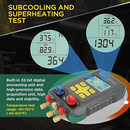 Vista 13 de CMTOOL Medidores digitales HVAC con 3 mangueras, 89 refrigerantes, juego de medidores de colector digital, prueba de presión y temperatura