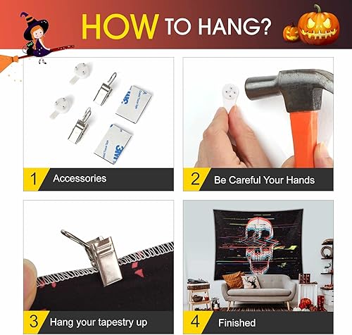 Miniatura 5 de ADDWel Tapiz de calavera de luz negra, tapiz psicodélico negro que brilla en la oscuridad, tapices reactivos a los rayos UV, carteles para colgar en