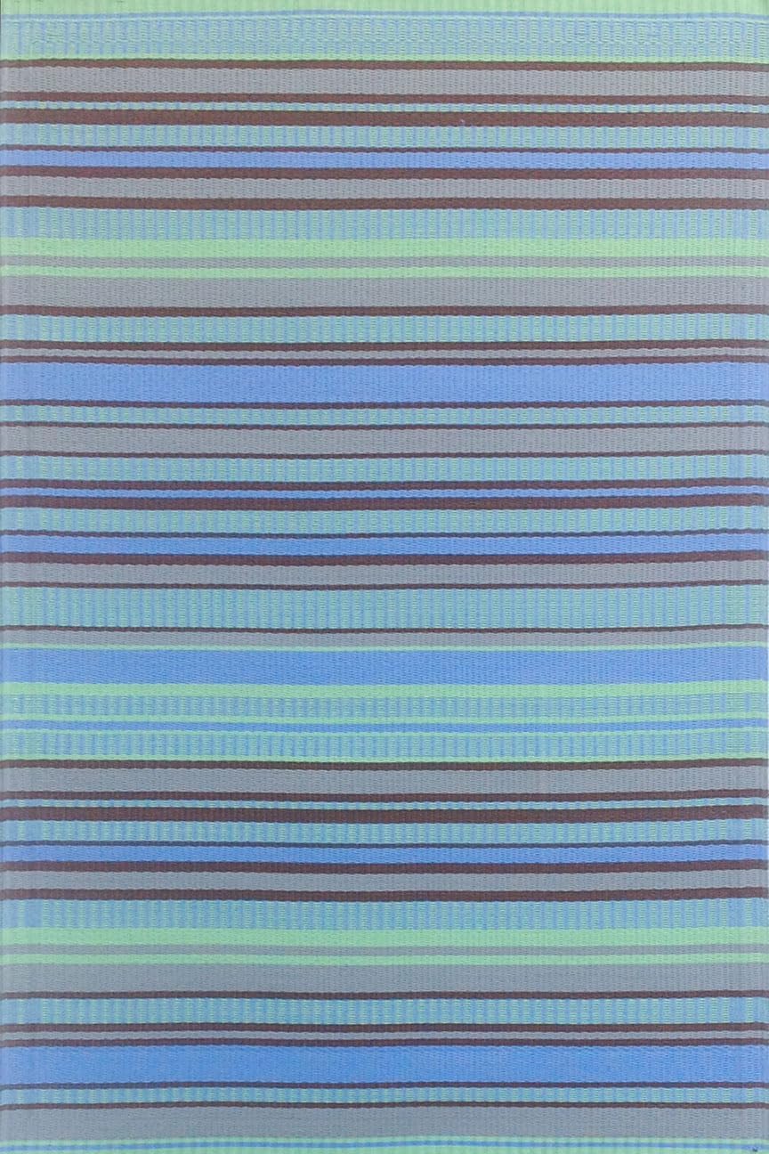 Mad Mats Geometric Outdoor Rug, Reversible Plastic Mat (5' x 8', Stripes - Grey/Aqua)