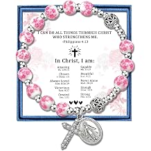 PARTNER Catholic Rosary Bracelet with Virgin Mary & Cross, Floral Ceramic Tenner Rosary Bracelet for Prayer, Faith & Protection, Christian Religious Jewelry Gift