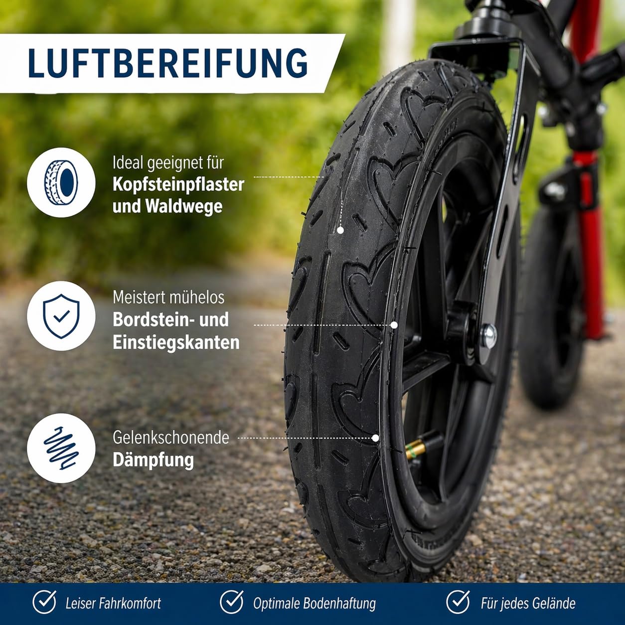 TABAS Outdoor Rollator 2.0 luftbereift – Leichtgewicht Aluminium Rollator faltbar mit Sitz & Tasche, höhenverstellbar, stabile Gehhilfe für Senioren innen & außen – Rot