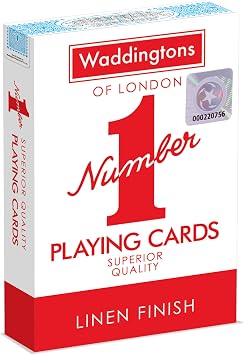 Waddingtons Number 1 Playing Card Game, play fish, slap jack, crazy eights and rummy, Great Travel Companion, Gifts and Toys for Boys, Girls and Adults-Single or 1 Deck of Cards in Red or Blue Colour