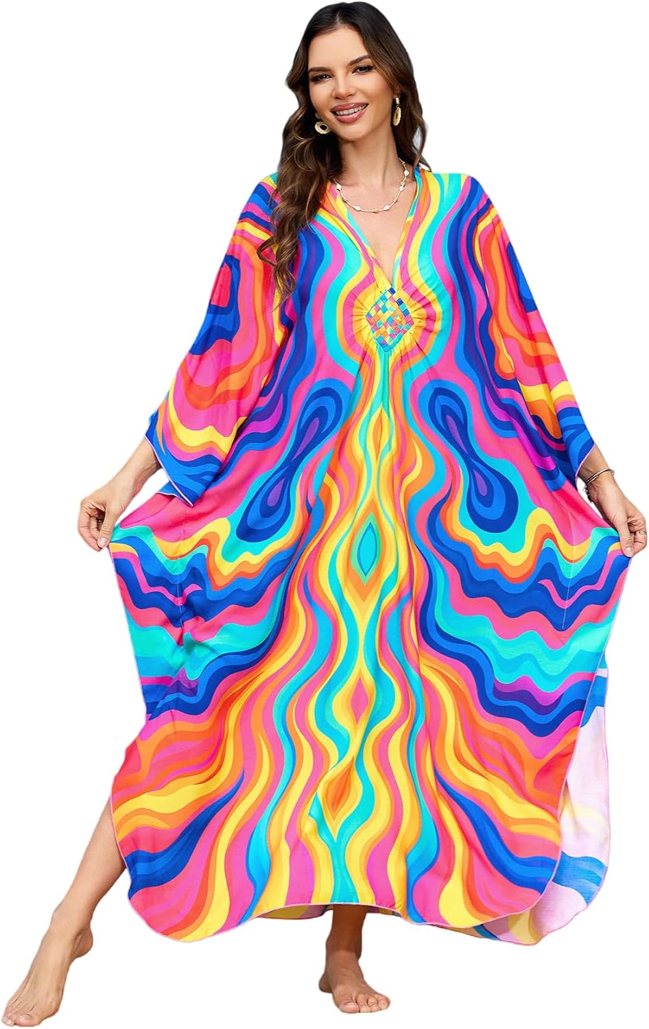 Colorful printed kaftan dresses for plus size loungewear