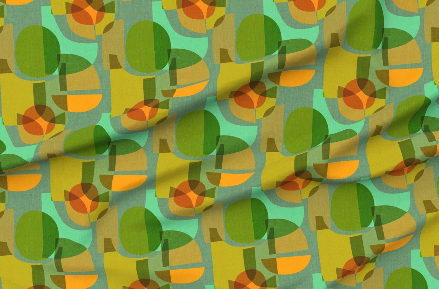 Spoonflower Fabric - Green Mid Century Retro 1960S Gold Atomic Era 1950S Vintage Printed on Petal Cotton Fabric Fat Quarter - Sewing Quilting Apparel Crafts Decor
