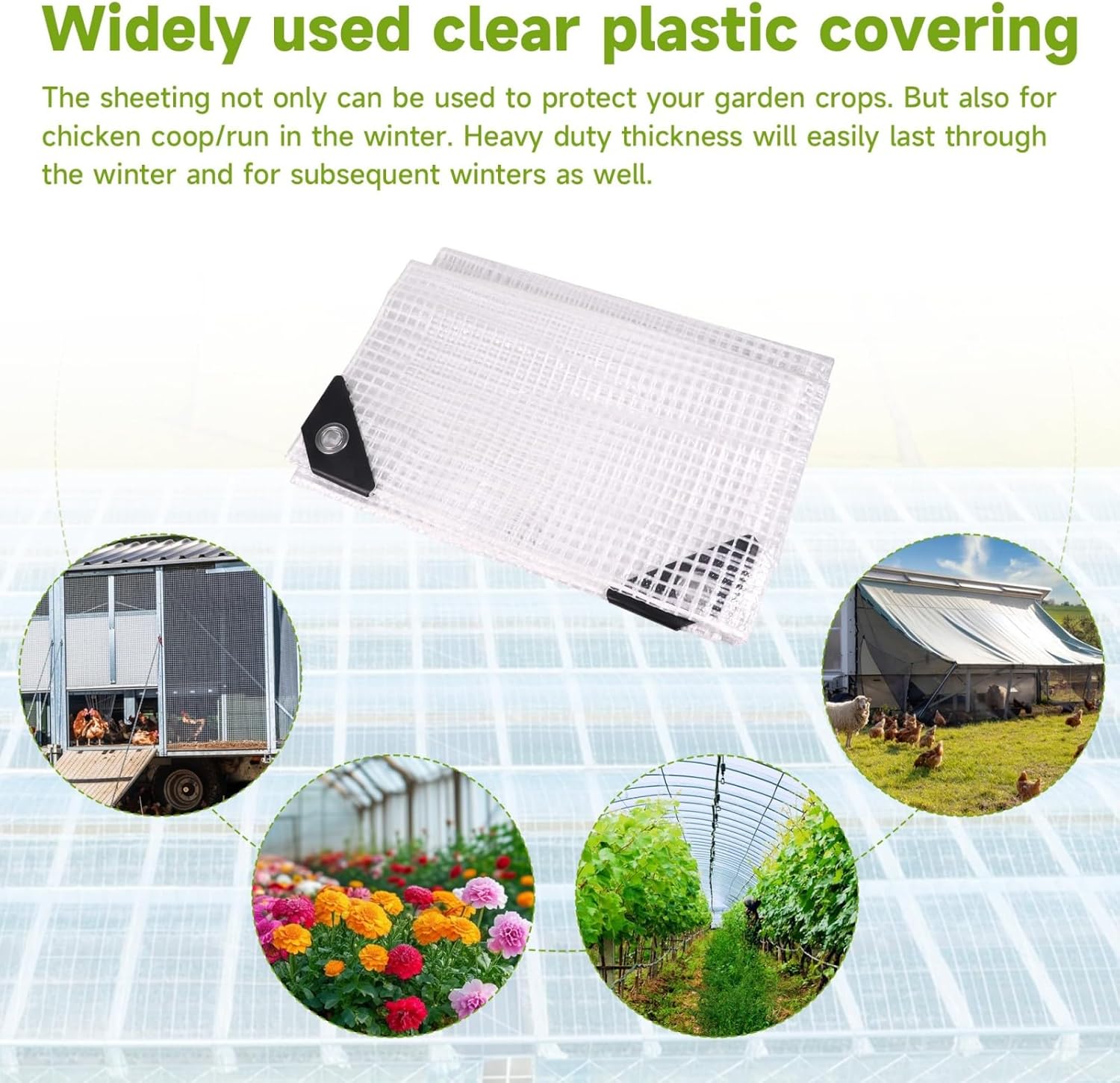 16 Mil Greenhouse Cover - Clear Plastic tarp Heavy Duty Waterproof, uv Resistant Poly Film for mini Greenhouses, Gardening, Farming, Nursery, Landscaping with Grommets (6 X 20 FT)