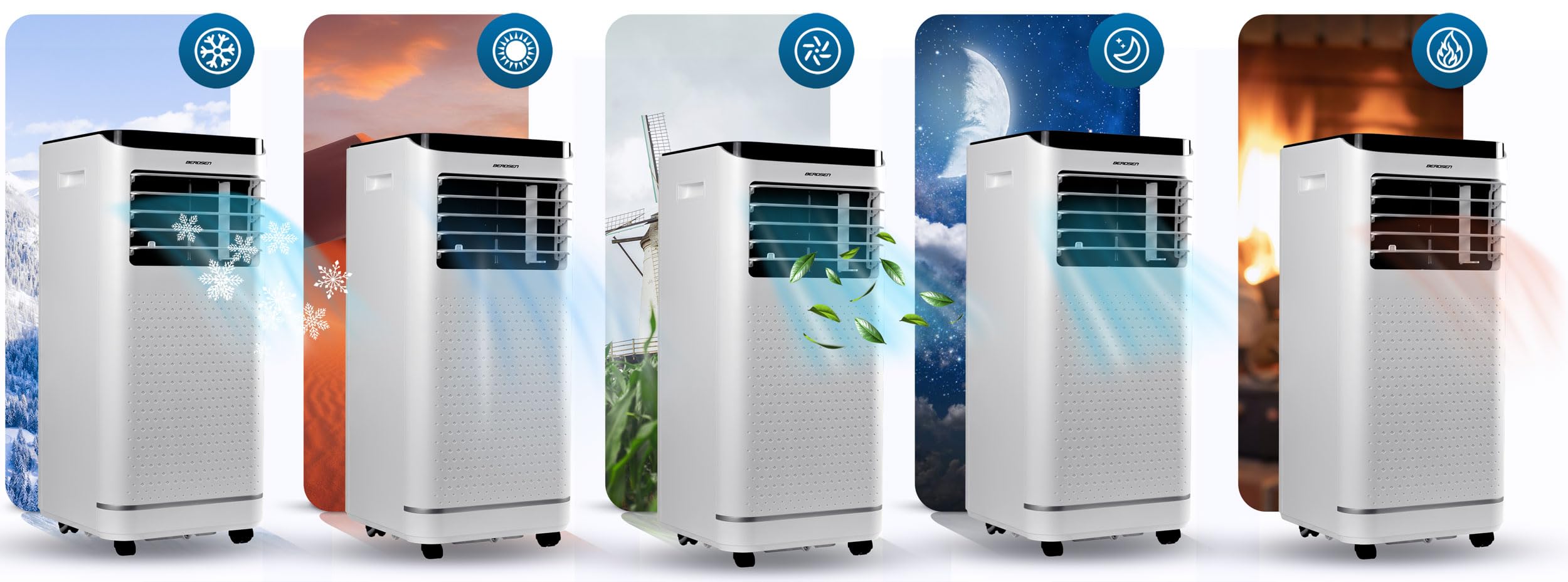 Berdsen Condizionatore portatile 9000 BTU - 4 in 1 con ventola, deumidificatore, modalità sleep - Tuya Smart App - Efficienza energetica