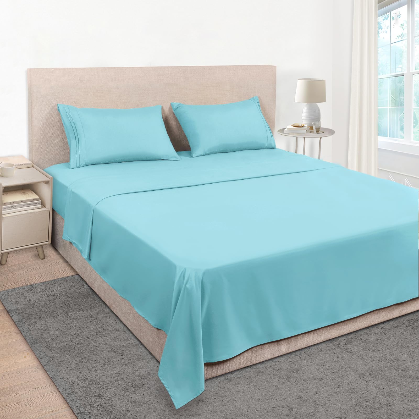 Full Size Sheet Set - Extra Soft Luxury Brushed Microfiber 1800 Full Sheets with 16 Inch Deep Pocket - Breathable, Wrinkle, Fade & Stain Resistant - 4 Piece (Full, Baby Blue)