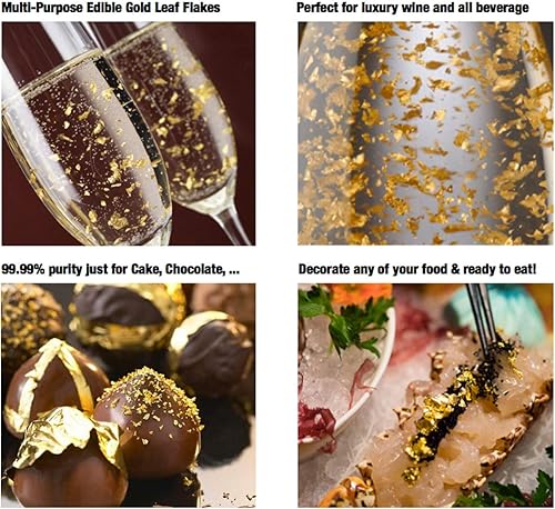 Miniatura 7 de Copos de hoja de oro comestibles de pureza 99.99%  Botella de 120 mg (nivel de textura 2 partícula mediana)  GoldleafKing  Bebida de vino multiusos