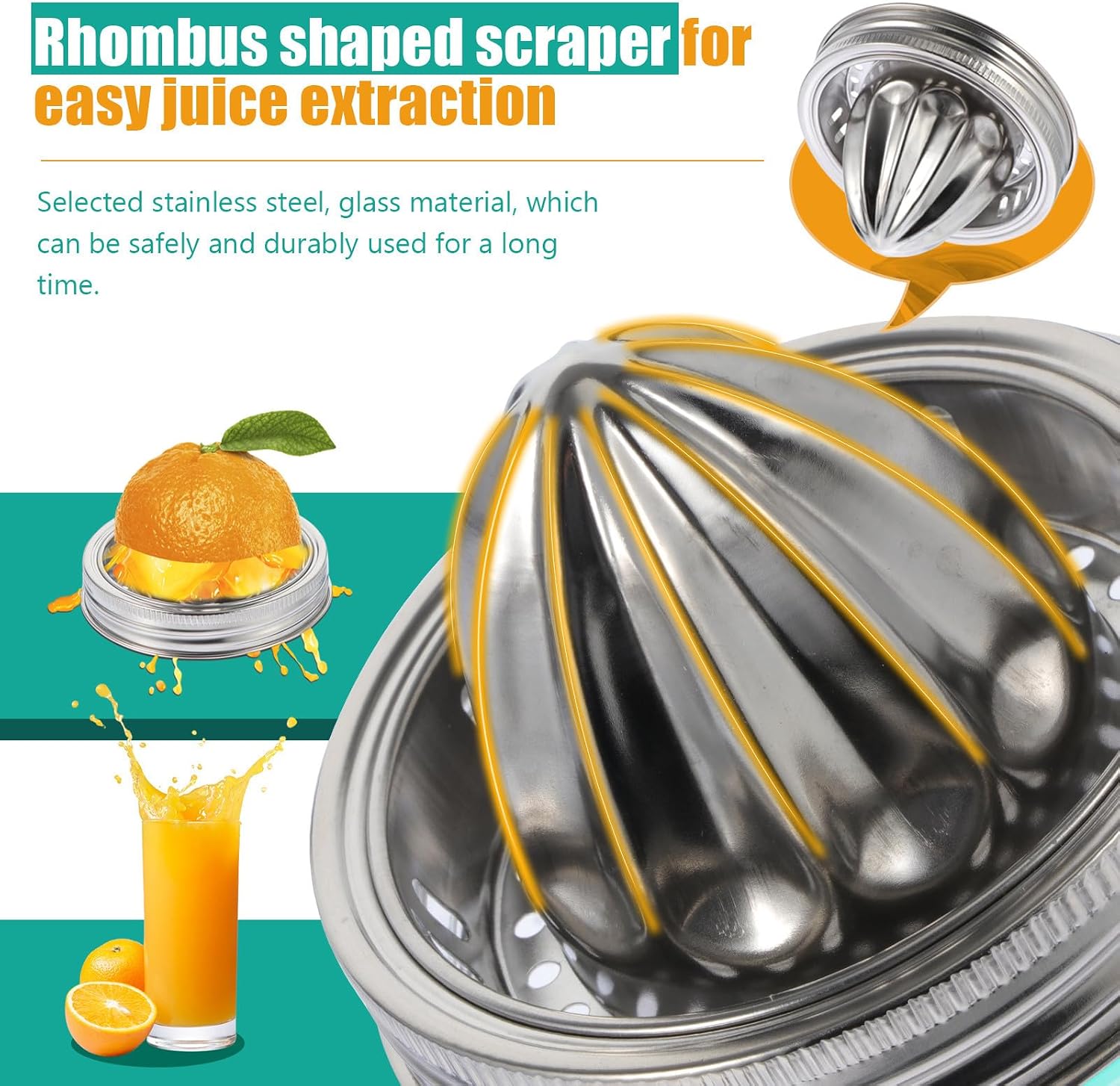 Manual Lemon Squeezer Stainless Steel Ergonomic Citrus Juicer Portable Fruit Press with Removable Cap and Easy Clean Design for Kitchen Use