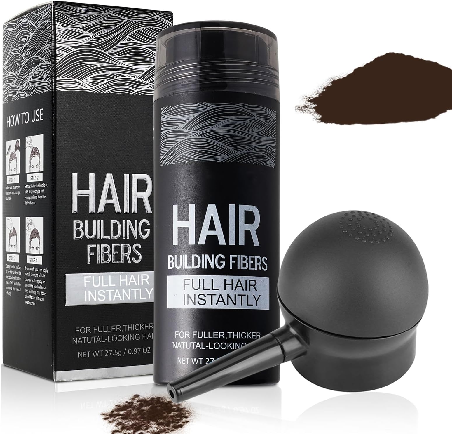 Hair Building Fibers for Thinning Hair with Spray Applicator Pump Nozzle - Natural & Undetectable,Instantly Thicker Fuller Hair Conceals Hair Loss 30 Sec,4 Shades for Men & Women,27.5g (Dark Brown)