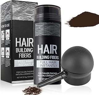 Hair Building Fibers for Thinning Hair with Spray Applicator Pump Nozzle - Natural & Undetectable,Instantly Thicker Fuller Hair Conceals Hair Loss 30 Sec,4 Shades for Men & Women,27.5g (Dark Brown)