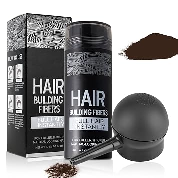Hair Building Fibers for Thinning Hair with Spray Applicator Pump Nozzle - Natural & Undetectable,Instantly Thicker Fuller Hair Conceals Hair Loss 30 Sec,4 Shades for Men & Women,27.5g Dark Brown