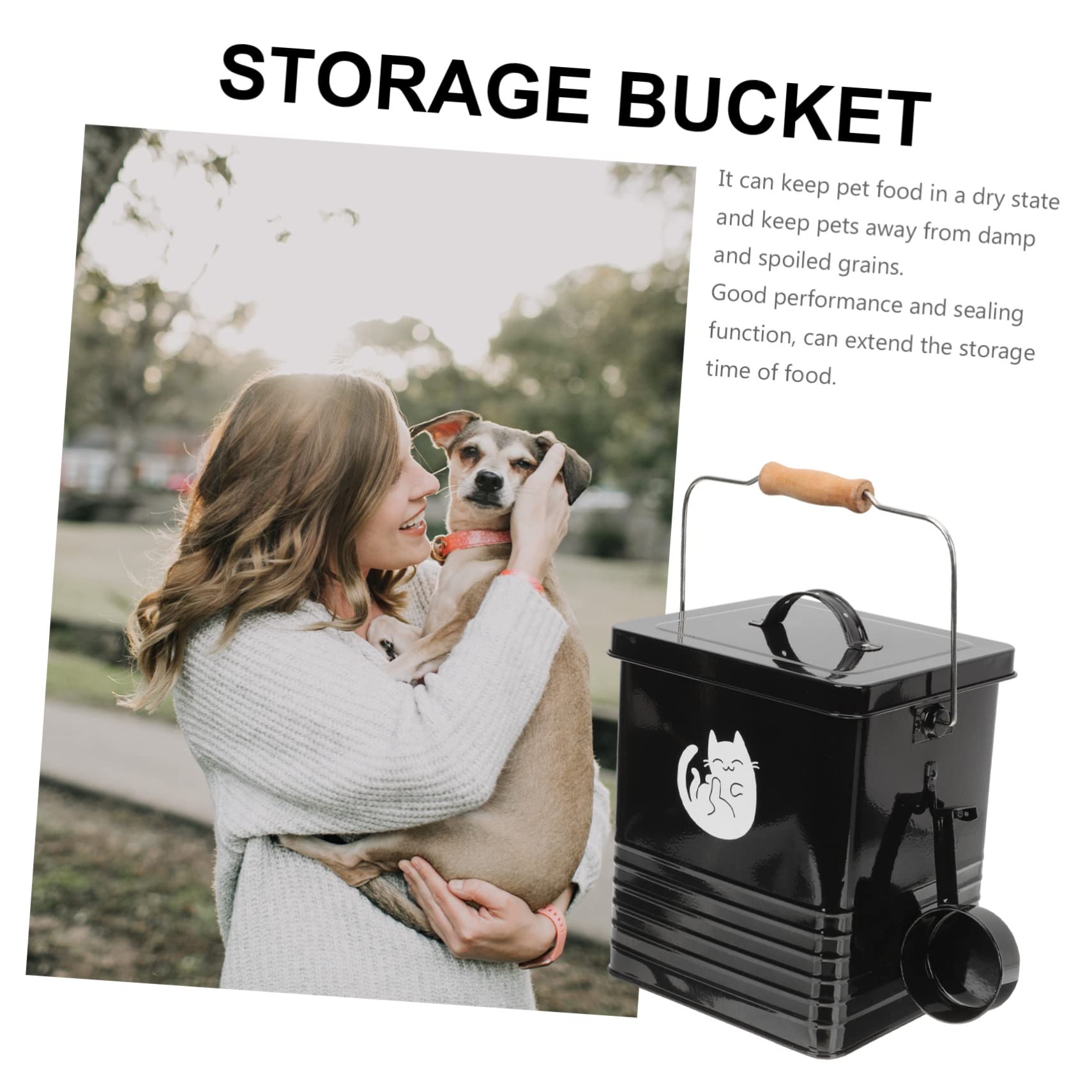 Caja De Almacenamiento Para Mascotas Cubo De Comida Para Gatos y Perros Diseño Práctico