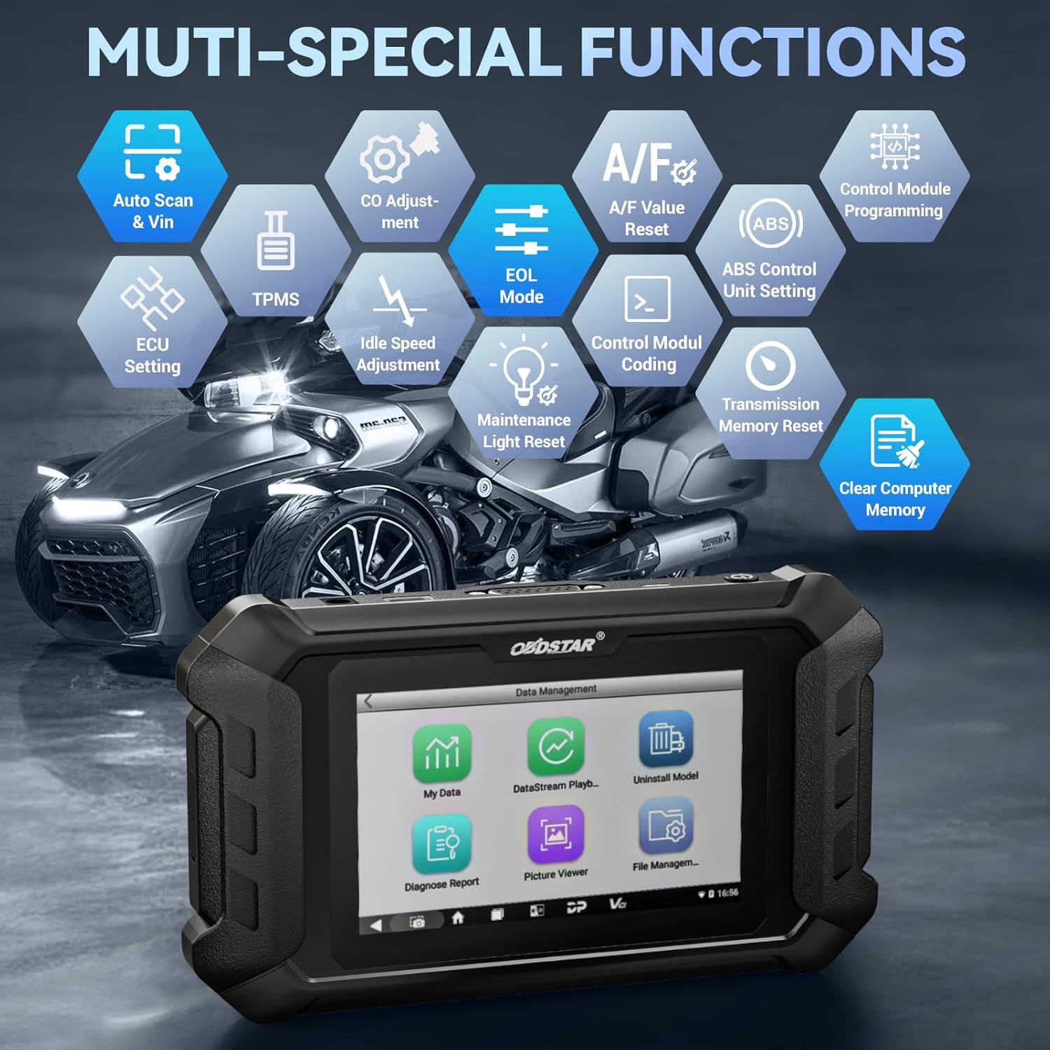 Diagram showing multiple special functions of the diagnostic tool