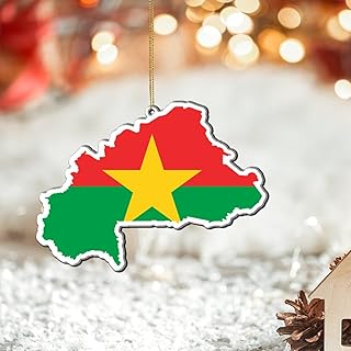 Madcolitote Burkina Faso National Flag 2D Flat Christmas Ornaments 2024 Burkina Faso Christmas Decorations for Tree Clear Acrylic Ornaments Unique Gift for Foreign Friend, Neighbor