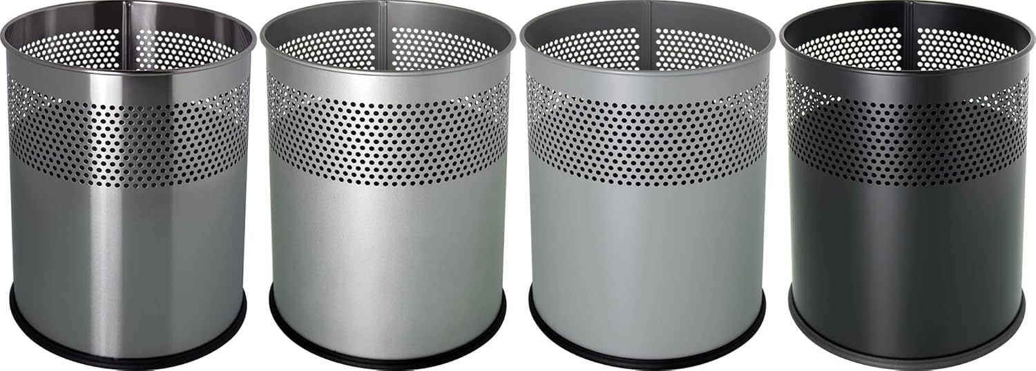 Helit H2515787 Waste Paper Bin 15 L Capacity Metal Perforated Design Aluminium Grey