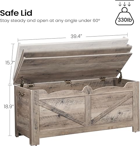 Miniatura 2 de Baúl de almacenamiento de 39.4 pulgadas, baúl de almacenamiento con 2 bisagras, caja de banco de madera organizadora para dormitorio, entrada, sala