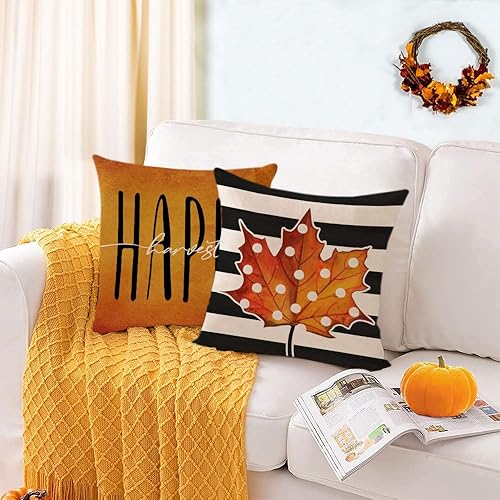 Miniatura 4 de Juego de 4 fundas de almohada de otoño de 12 x 12 pulgadas, fundas de almohada de calabazas de otoño de Acción de Gracias, fundas de cojín